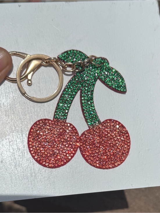 Pastel Accessories - NWT Rhinestone Cherry Keychain - Green Stem, Red Cherries Lightweight